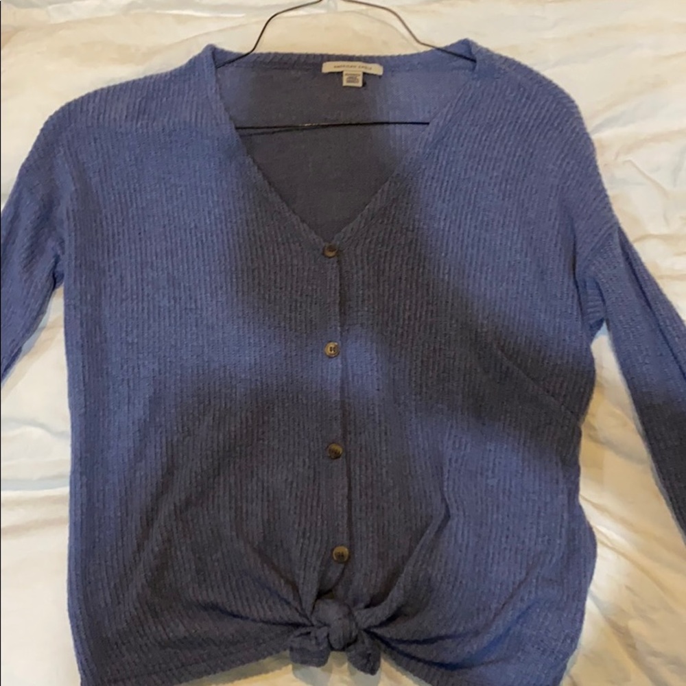 american eagle waffle tie front top